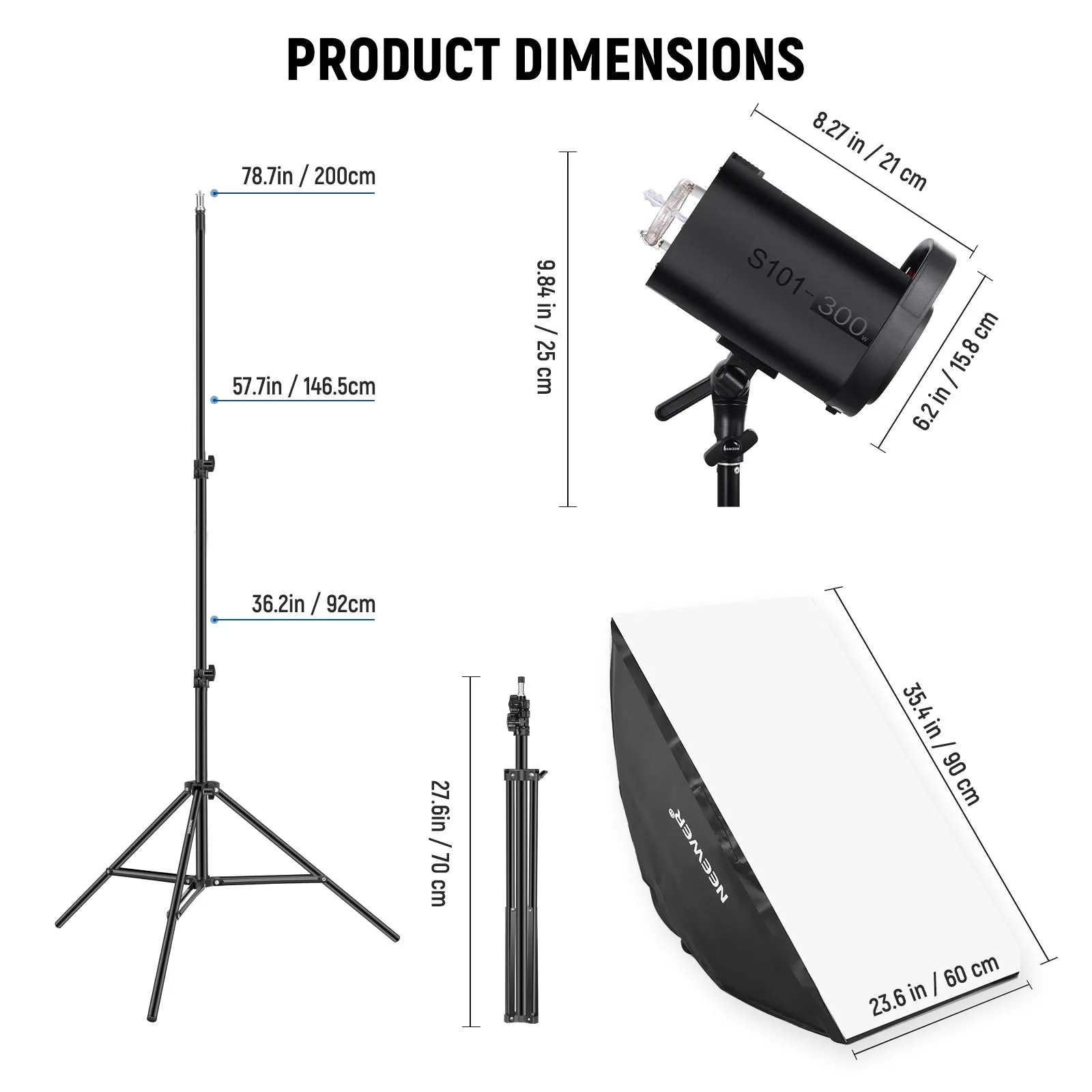 NEEWER 2 Pack S101-300W 600Ws Studio Monolight Flash Light Kit