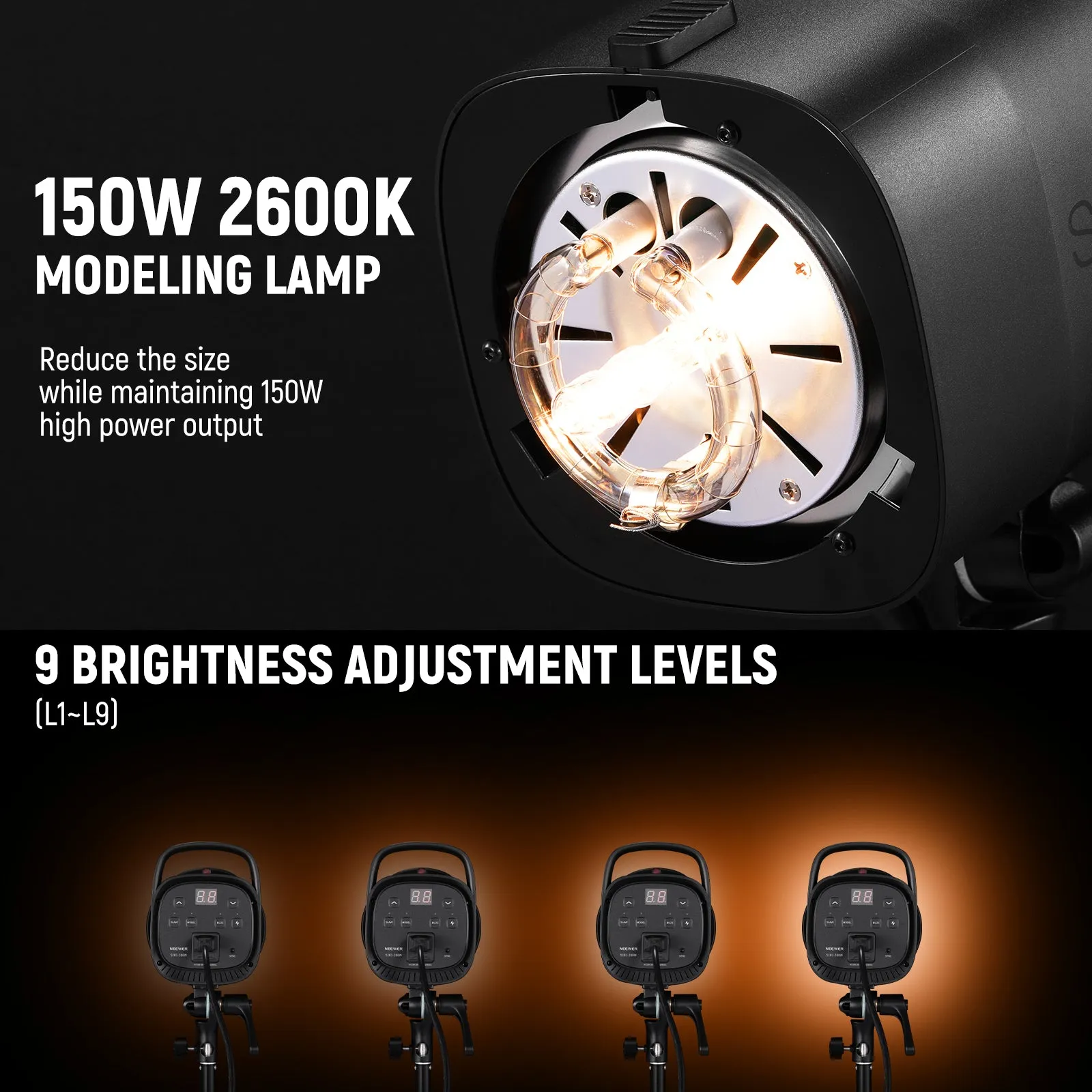 NEEWER 2 Pack S101-300W 600Ws Studio Monolight Flash Light Kit