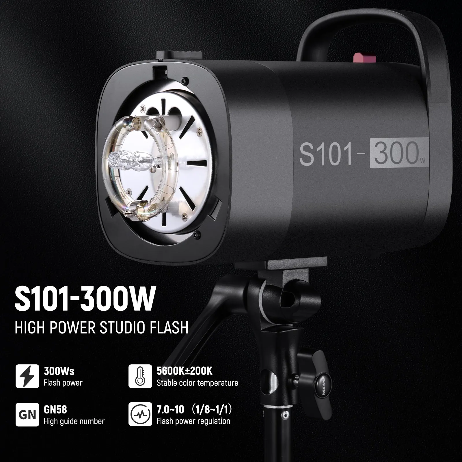 NEEWER 2 Pack S101-300W 600Ws Studio Monolight Flash Light Kit