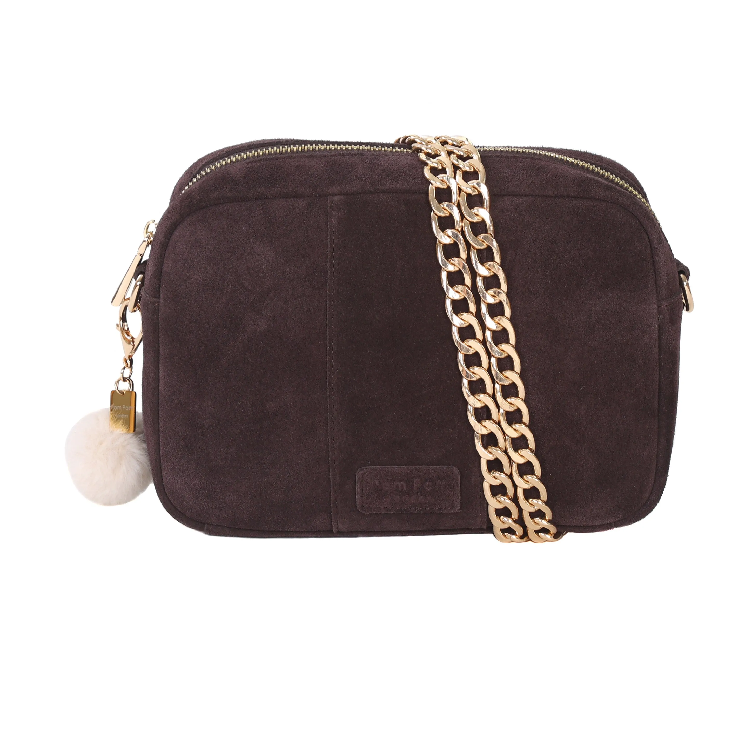 London City Chocolate Plum Suede Pom Pom Bag