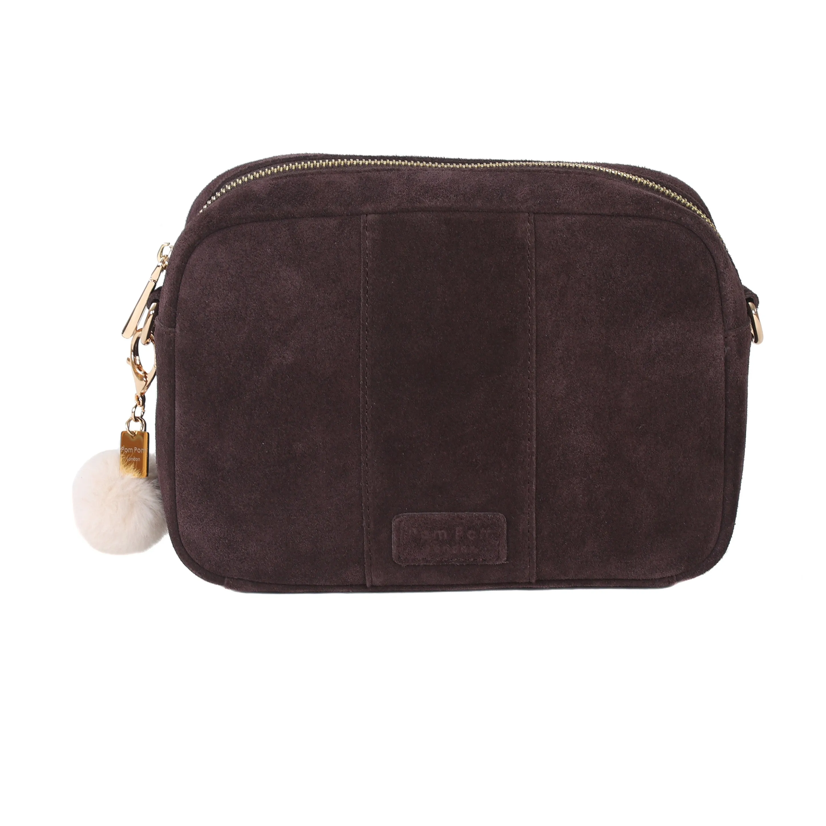 London City Chocolate Plum Suede Pom Pom Bag