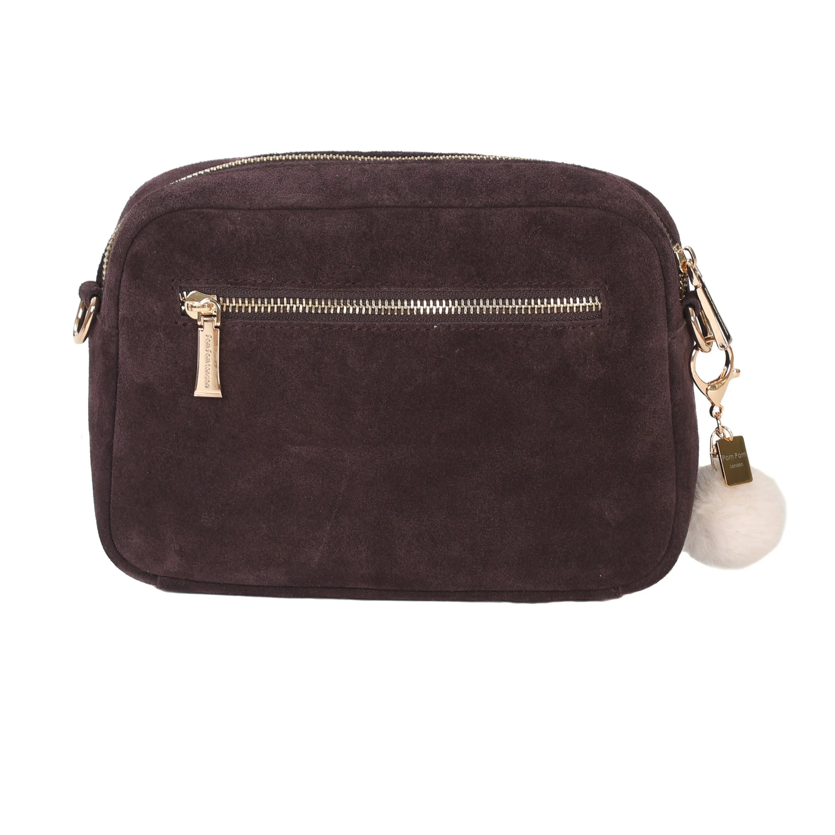 London City Chocolate Plum Suede Pom Pom Bag