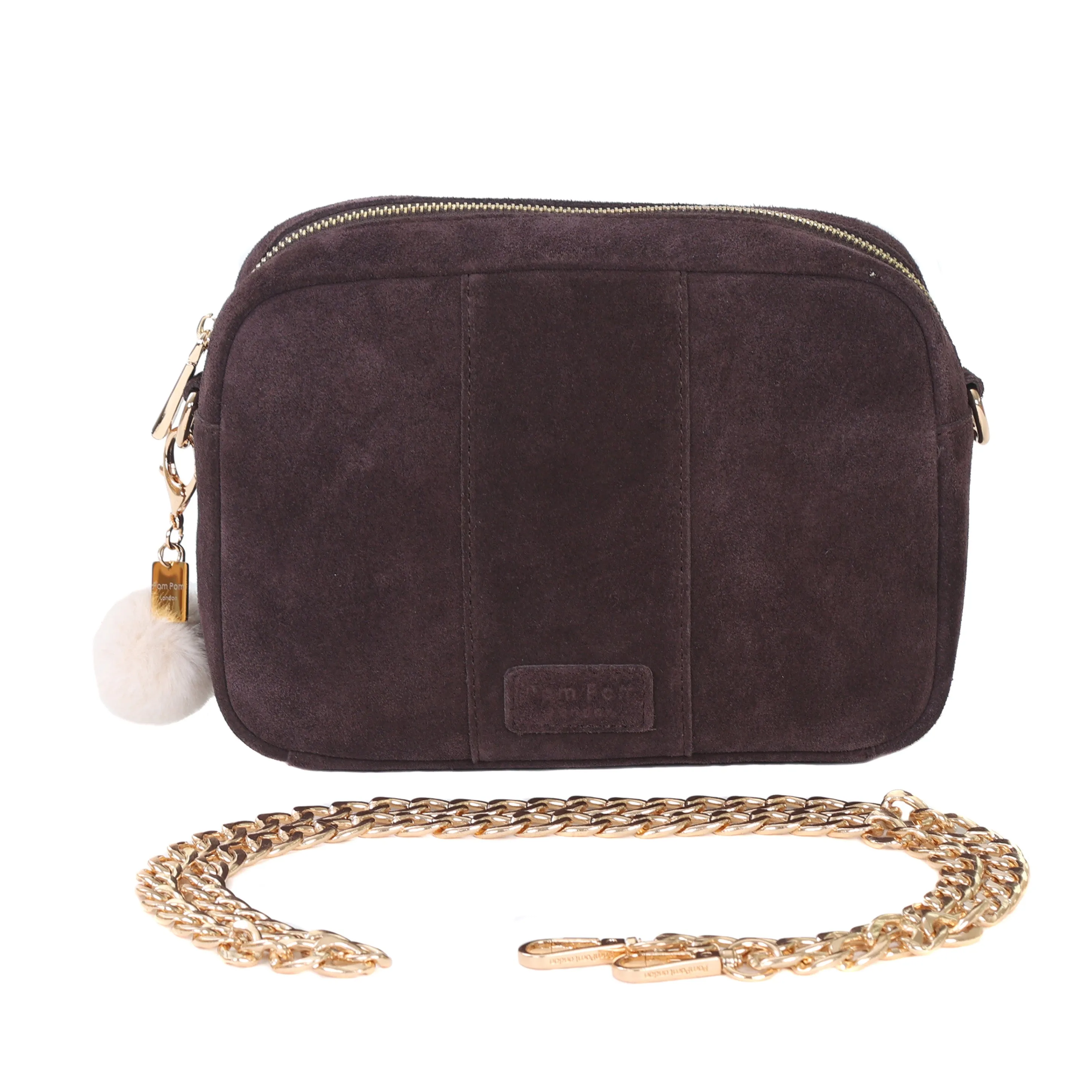 London City Chocolate Plum Suede Pom Pom Bag