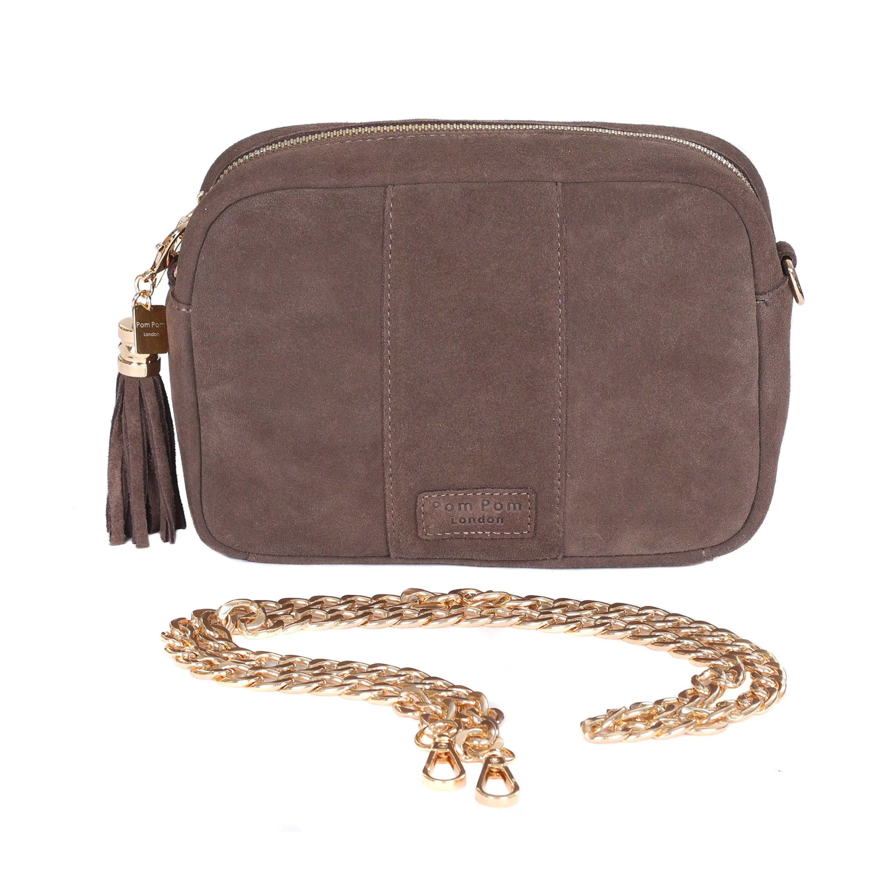 Pom Pom London City Suede Bag Mocha