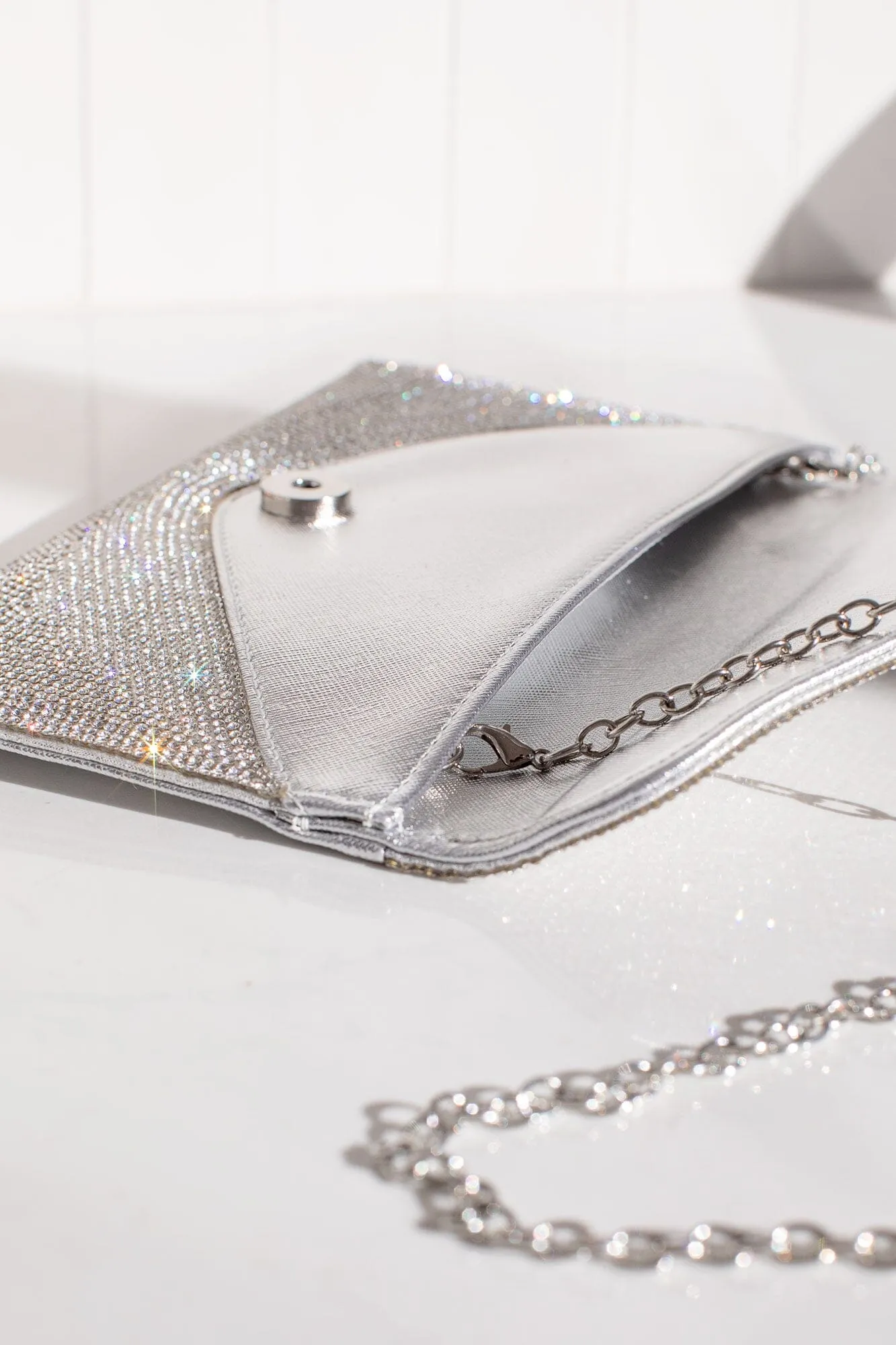 Quentin Silver Rhinestone Envelope Purse