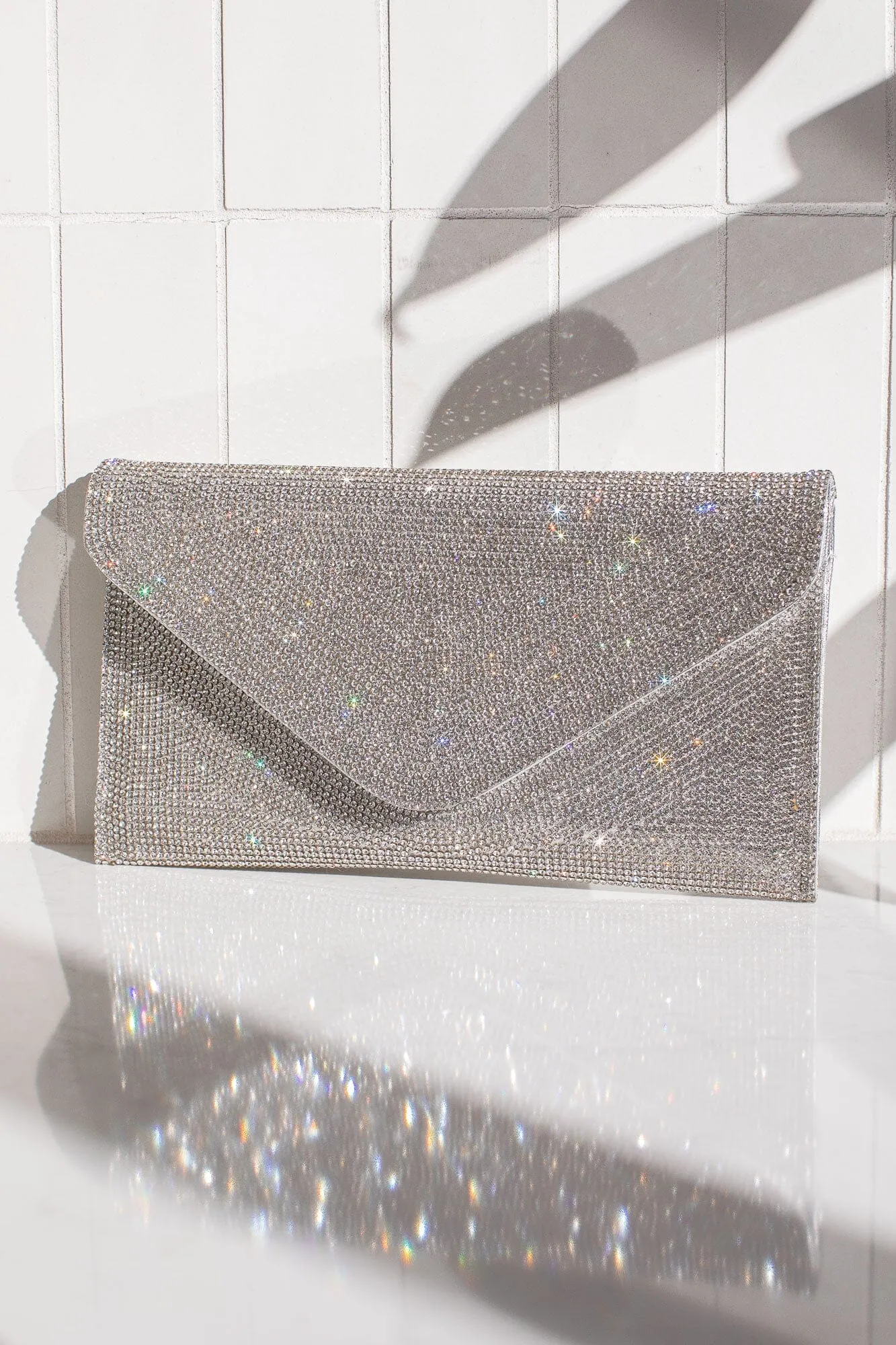 Quentin Silver Rhinestone Envelope Purse