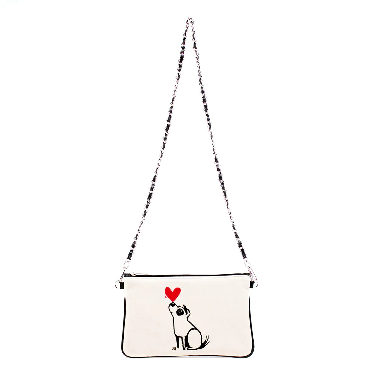 "Puppy Love" Embroidered Canvas Vegan Clutch/Crossbody Bag - by artist Michelle White (Multicolored)