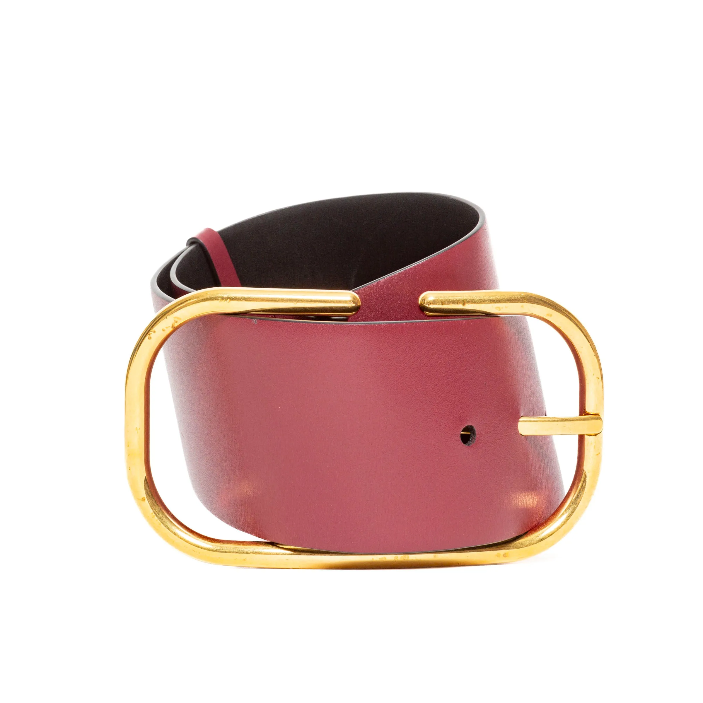 Red Calfskin Leather with Brass-Finish Buckle Belt