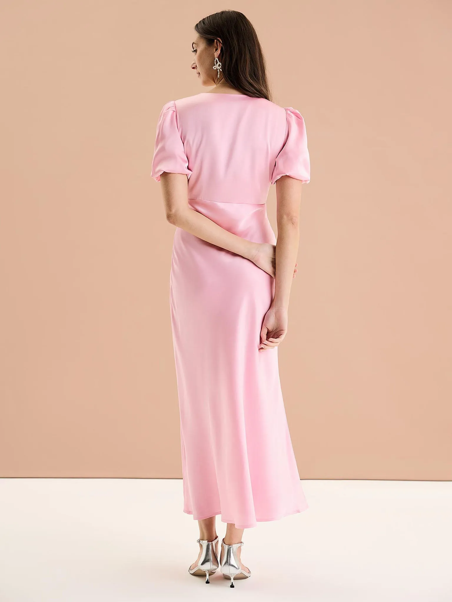 Rosie Ruched Puff Sleeve Dress in Pink