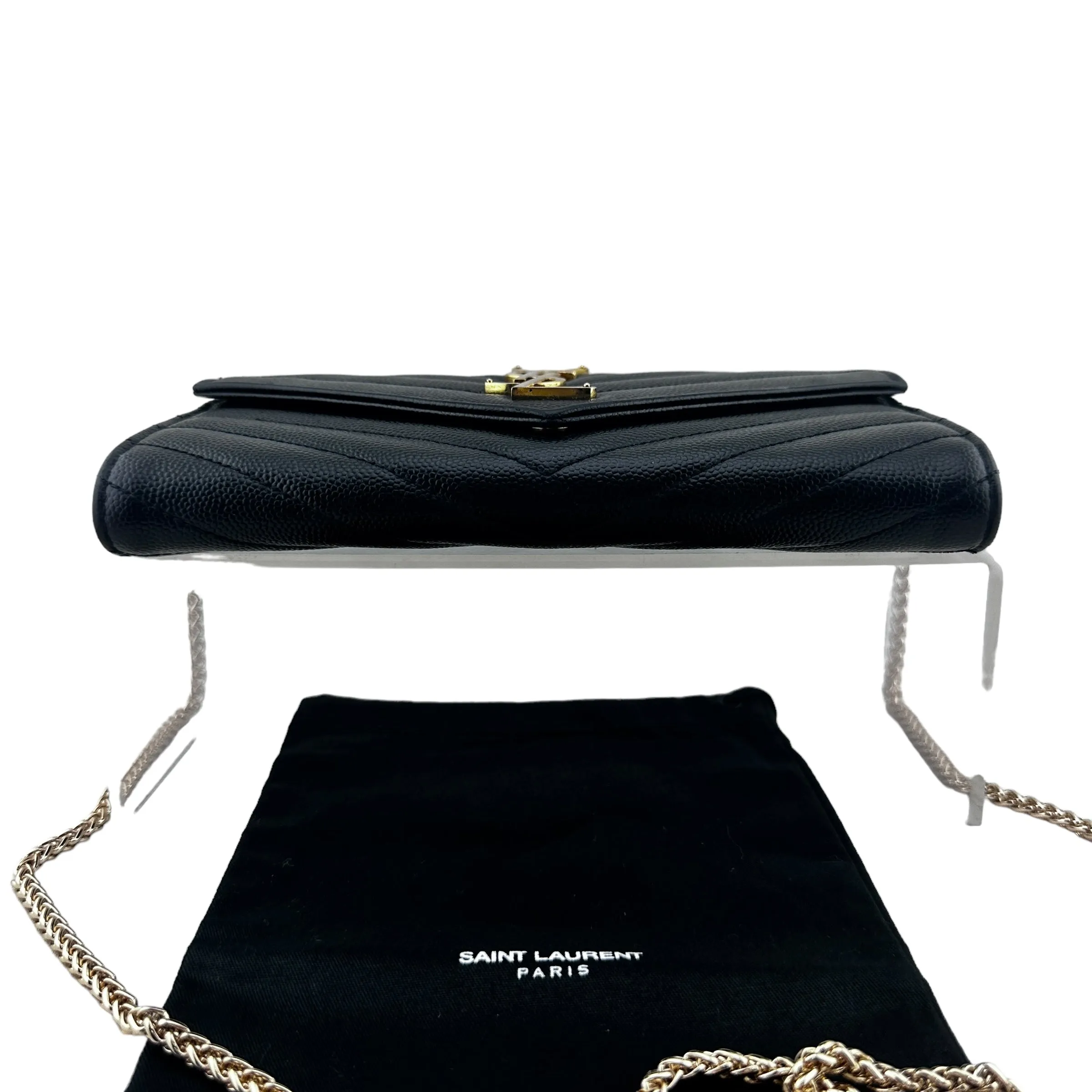 Saint Laurent Cassandra YSL Chevron Clutch in Grain de Poudre with Generic Chain