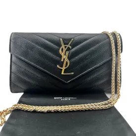 Saint Laurent Cassandra YSL Chevron Clutch in Grain de Poudre with Generic Chain