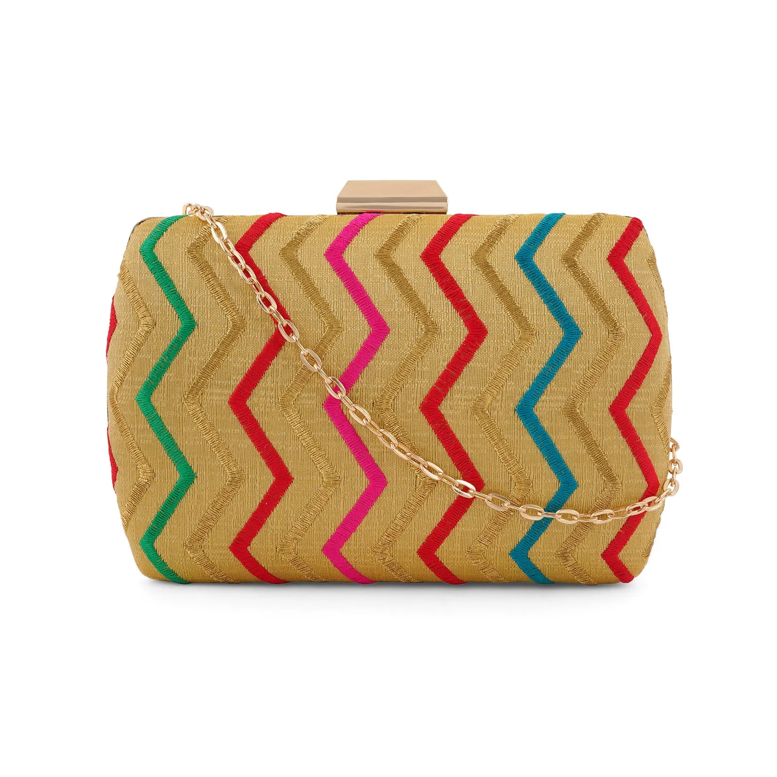 Satrangi Re Gold Embroidered Fabric Clutch