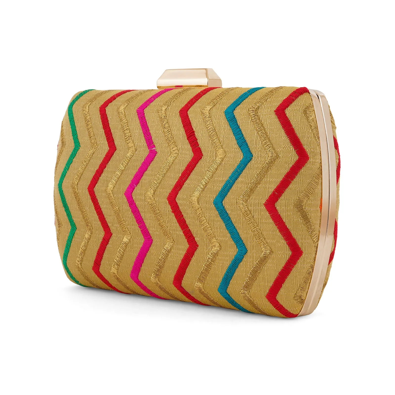 Satrangi Re Gold Embroidered Fabric Clutch