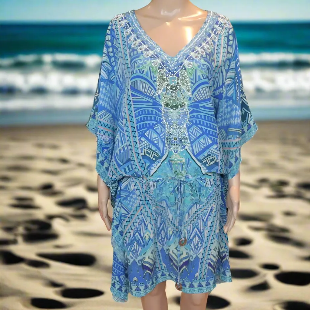 Short Silk Embellished Kaftan Geo