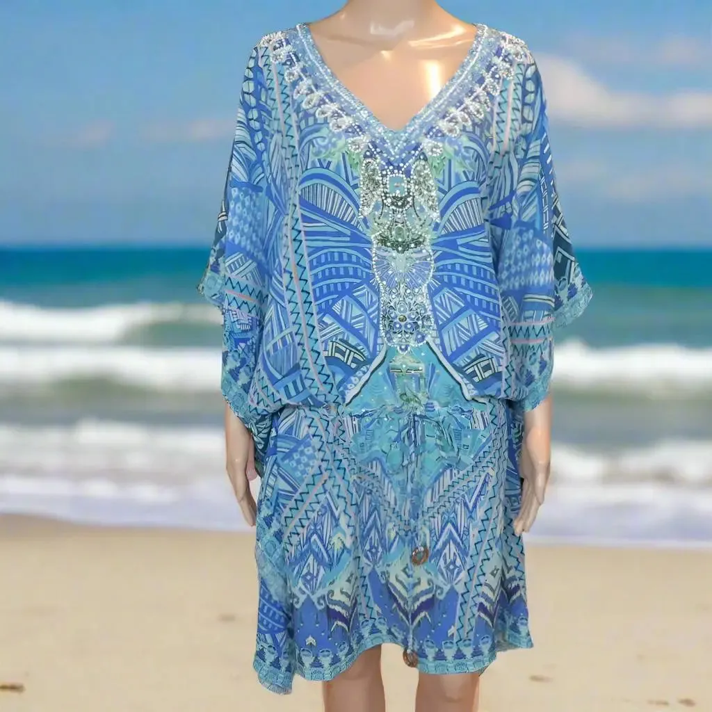 Short Silk Embellished Kaftan Geo