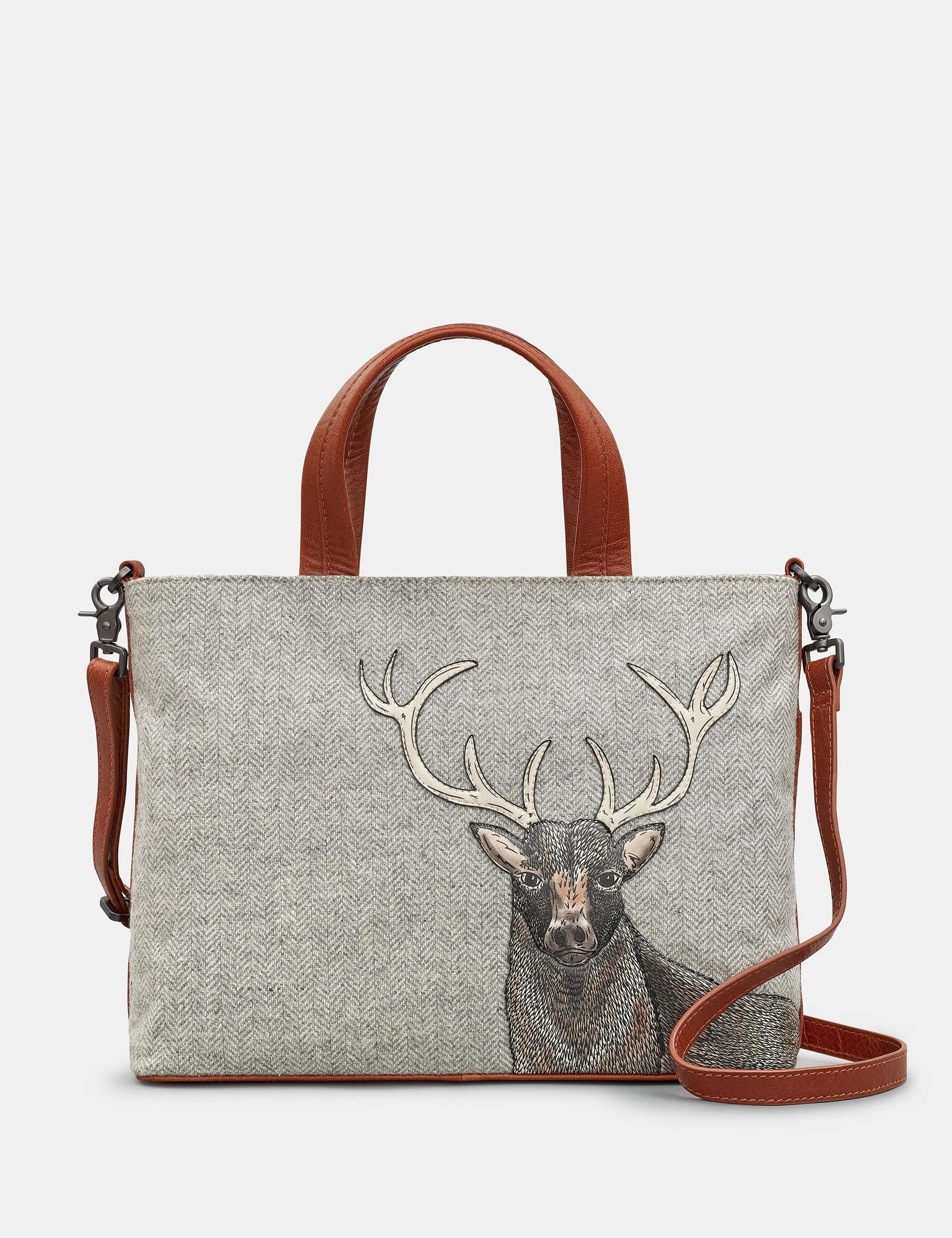 Multiway Brown Leather and Tweed Grab Bag for a Stylish Look