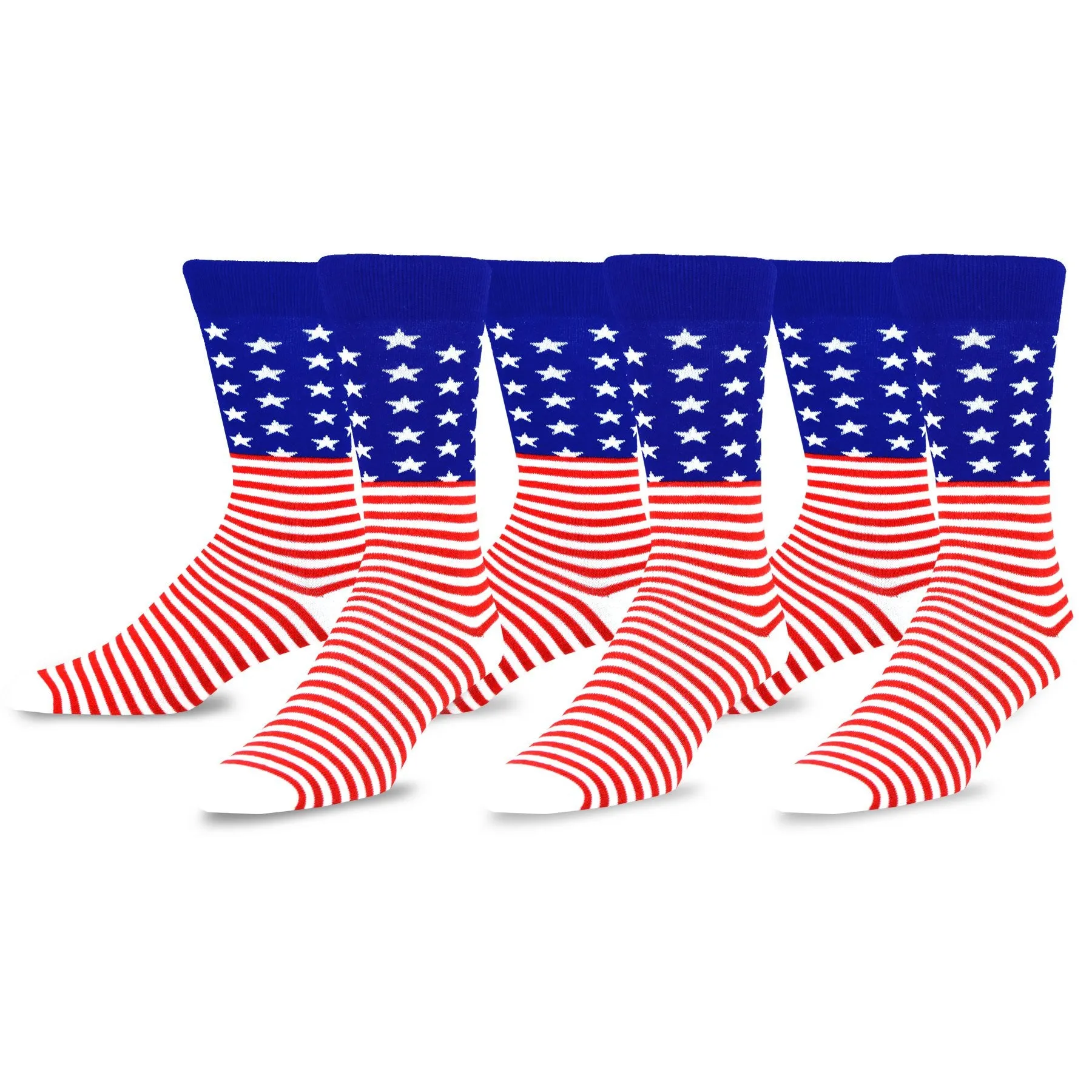 TeeHee Socks Men's 4th of July Cotton Crew Stars and Stripes 3-Pack (50301)