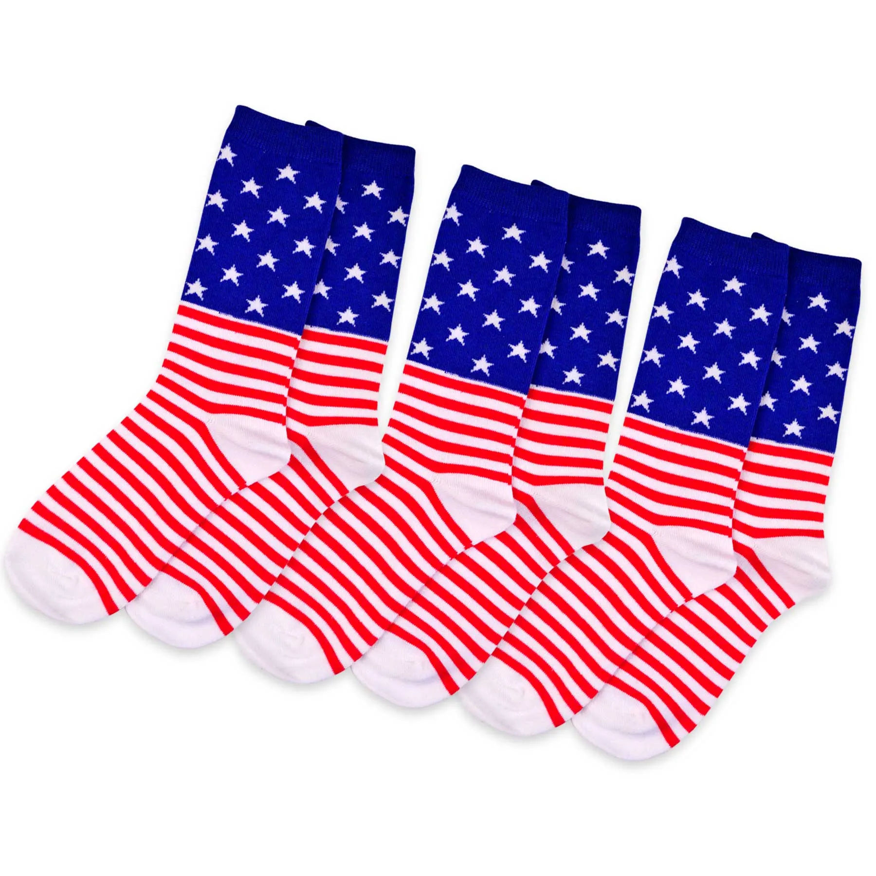 TeeHee Socks Men's 4th of July Cotton Crew Stars and Stripes 3-Pack (50301)