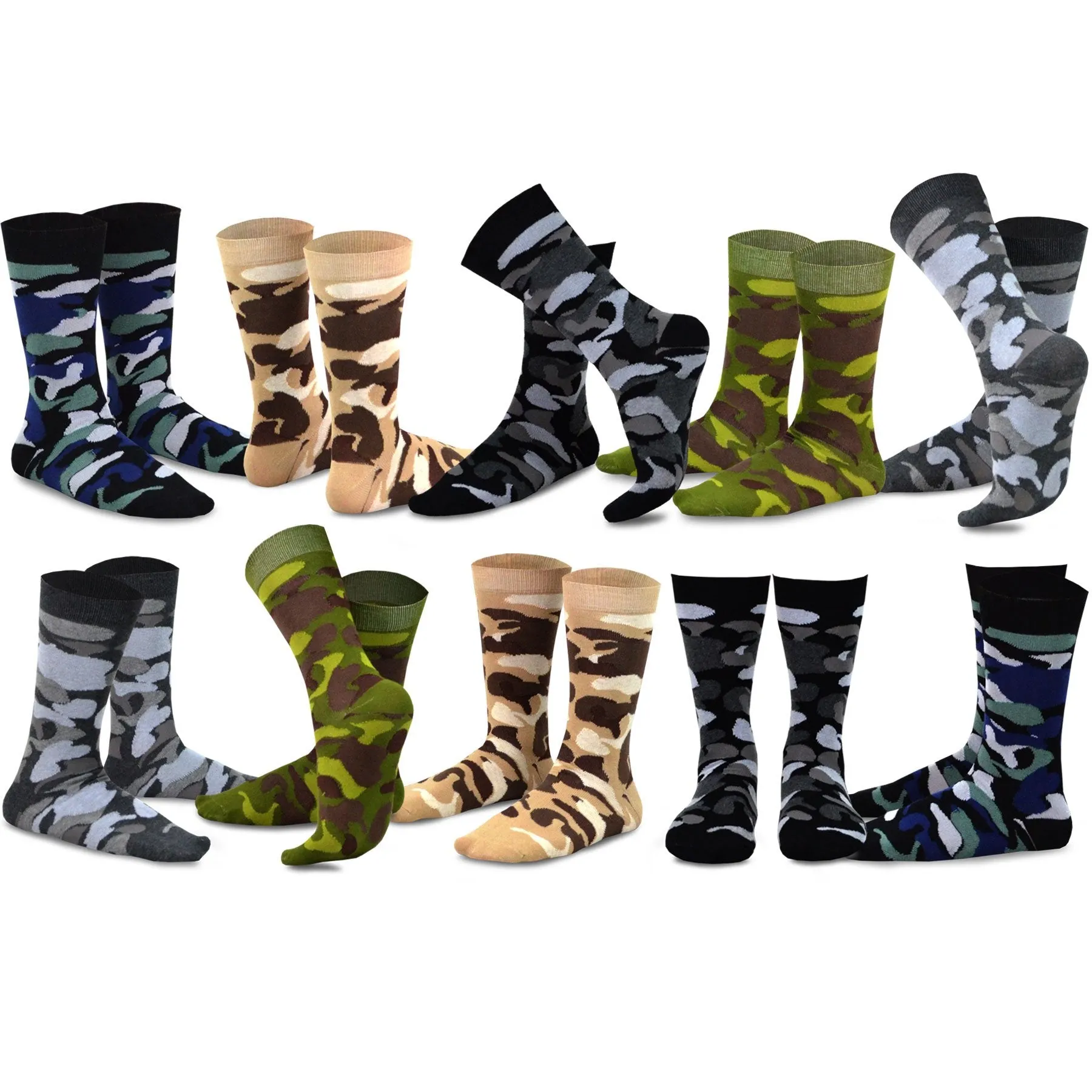 TeeHee Socks Men's Novelty Cotton Crew Camo 10-Pack (51057)