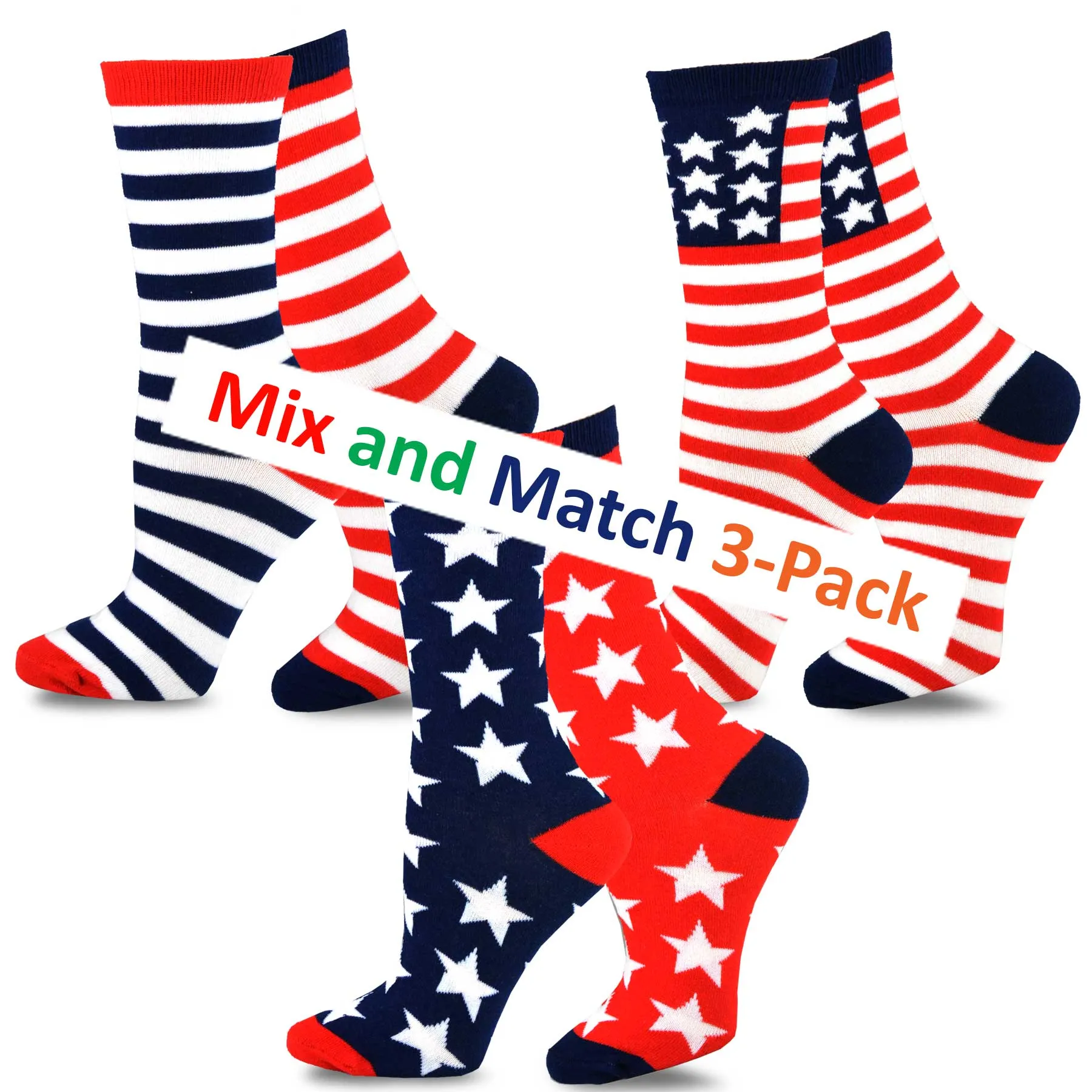 TeeHee Socks Women's 4th of July Cotton Crew America 3-Pack (11979)