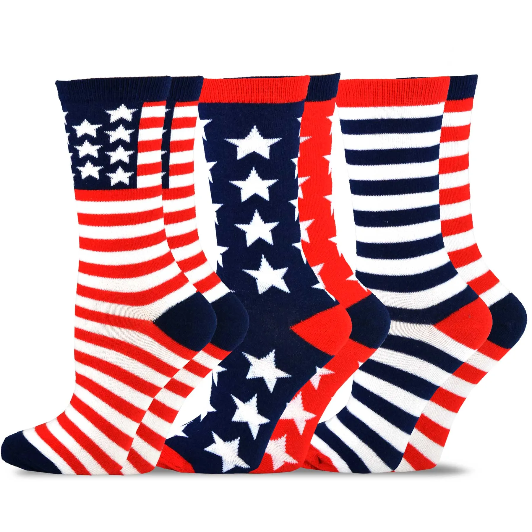 TeeHee Socks Women's 4th of July Cotton Crew America 3-Pack (11979)