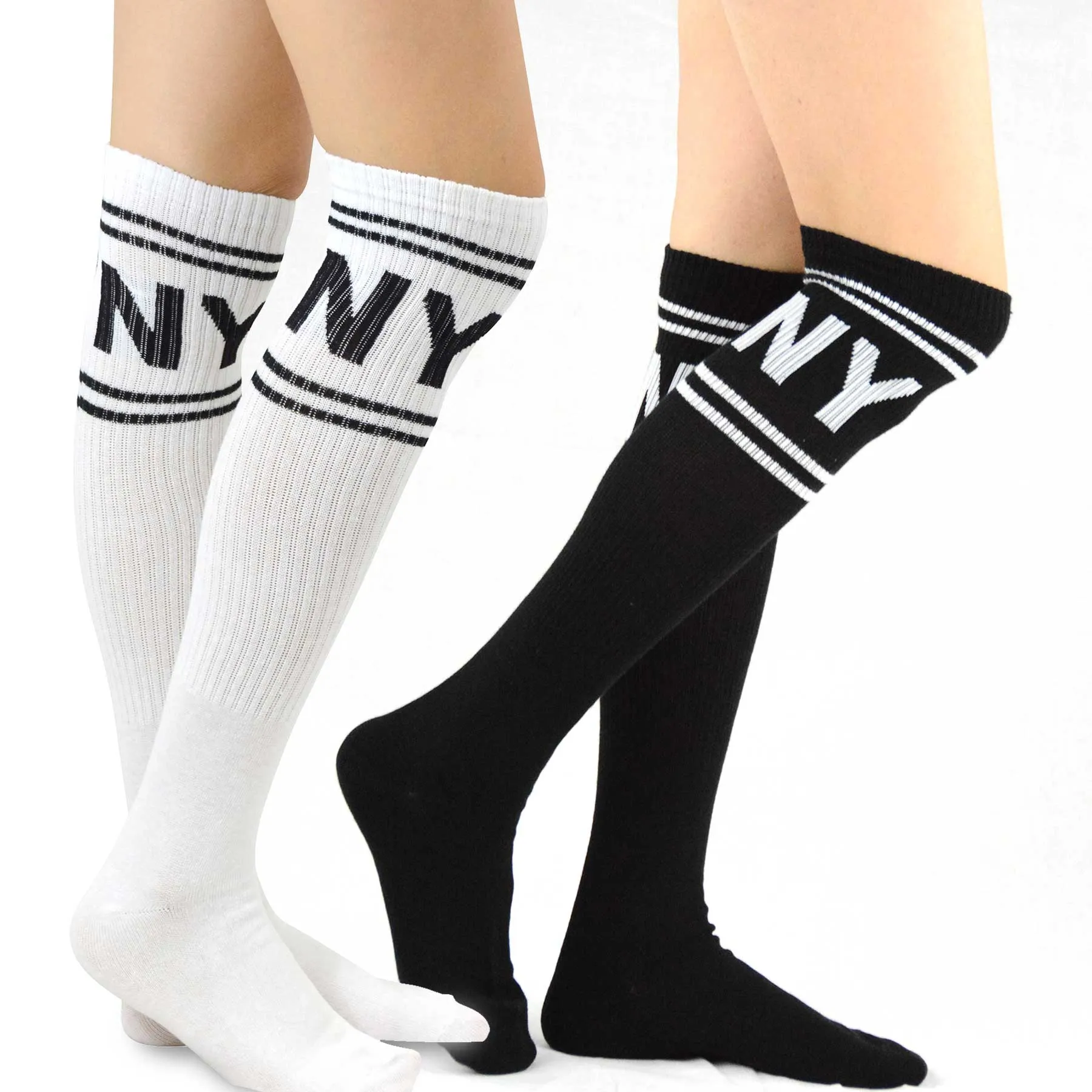 TeeHee Socks Women's Casual Cotton Knee High NY Stripe 2-Pack (11074)