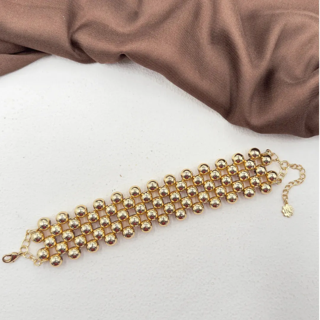 TFC Bold Bead Mesh Gold Plated Bracelet