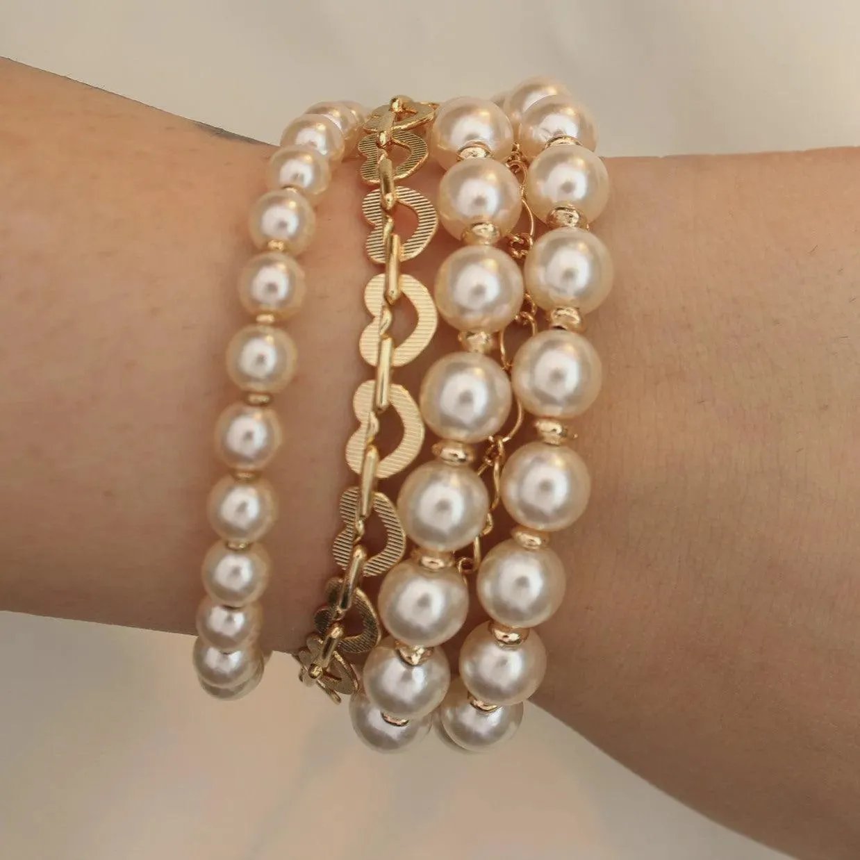 TFC Bridgerton Pale Pearl Bead Stacked Bracelet