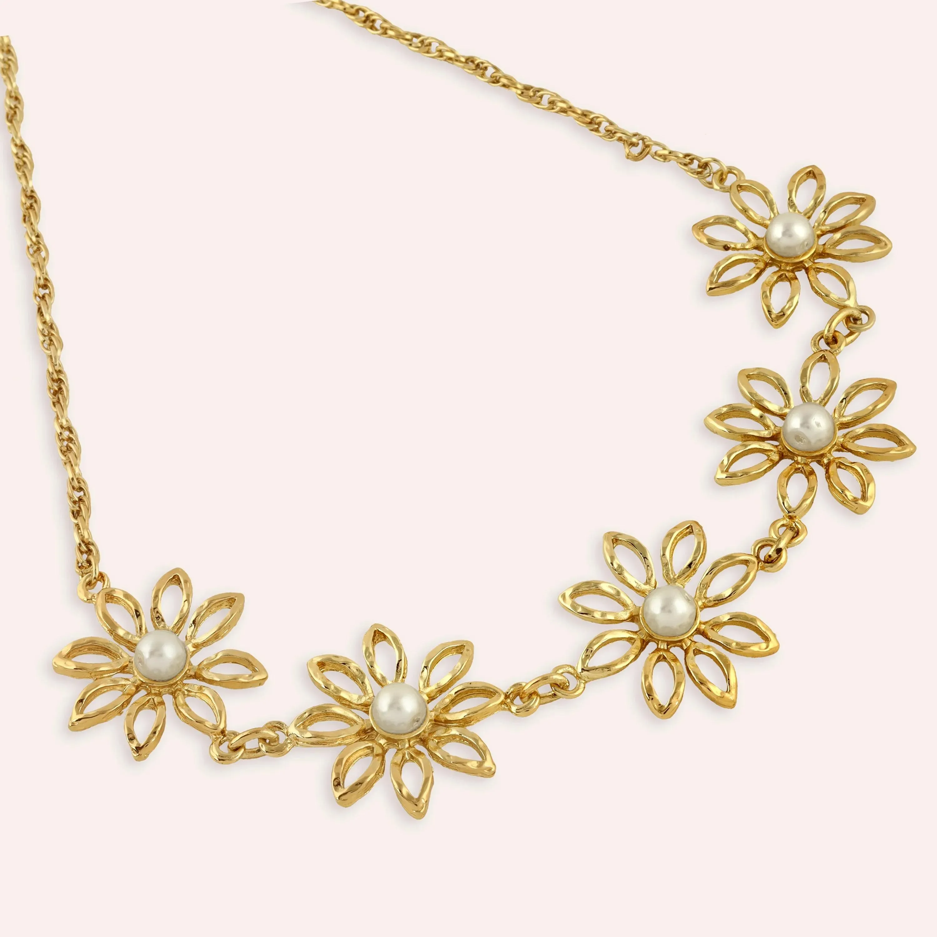 TFC Daisy Gold Plated Pearl Choker Necklace