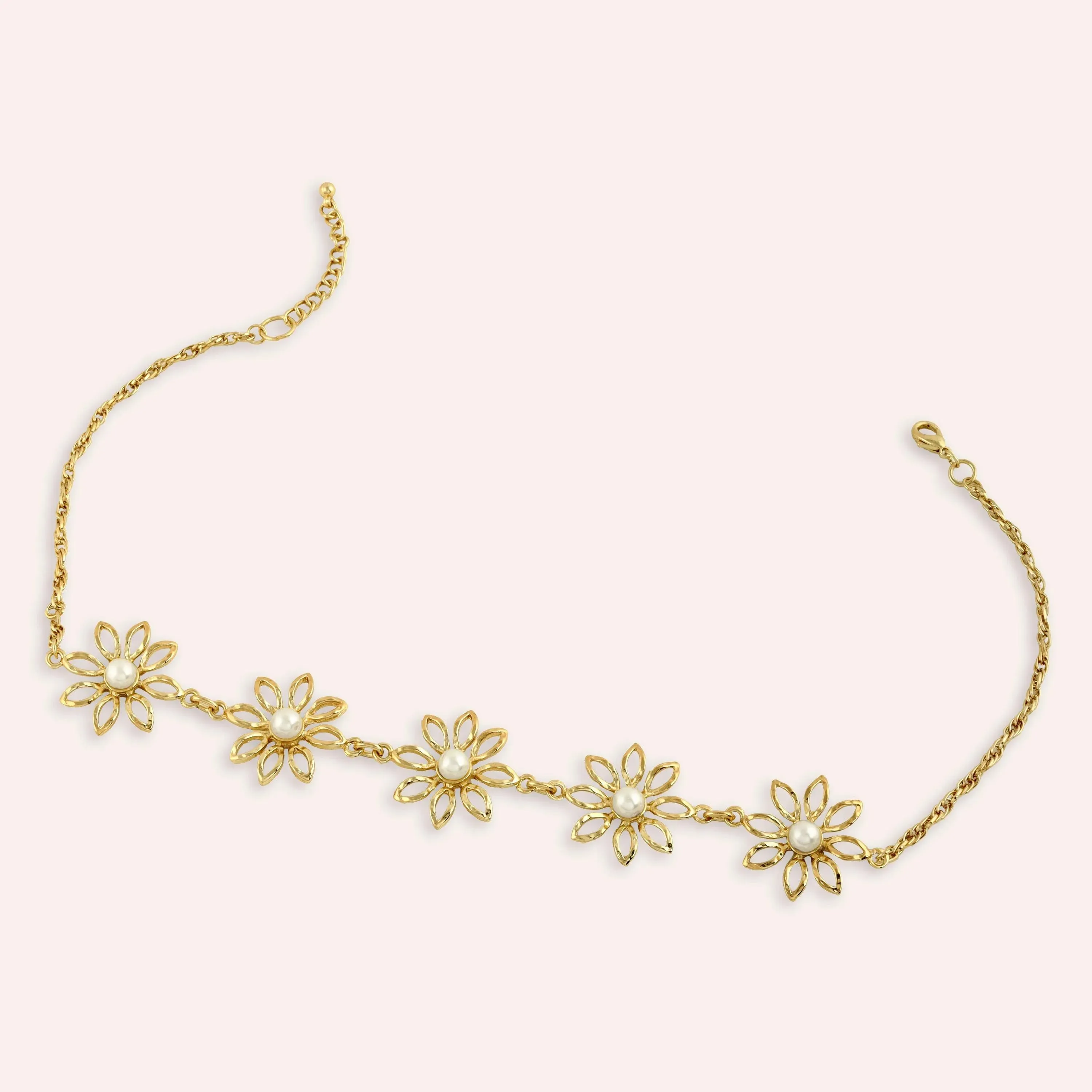 TFC Daisy Gold Plated Pearl Choker Necklace