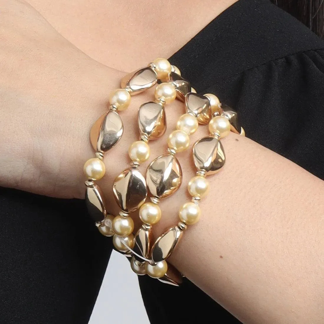 TFC Gold Beads and Pearl Stacked Bracelet (Set of 4)