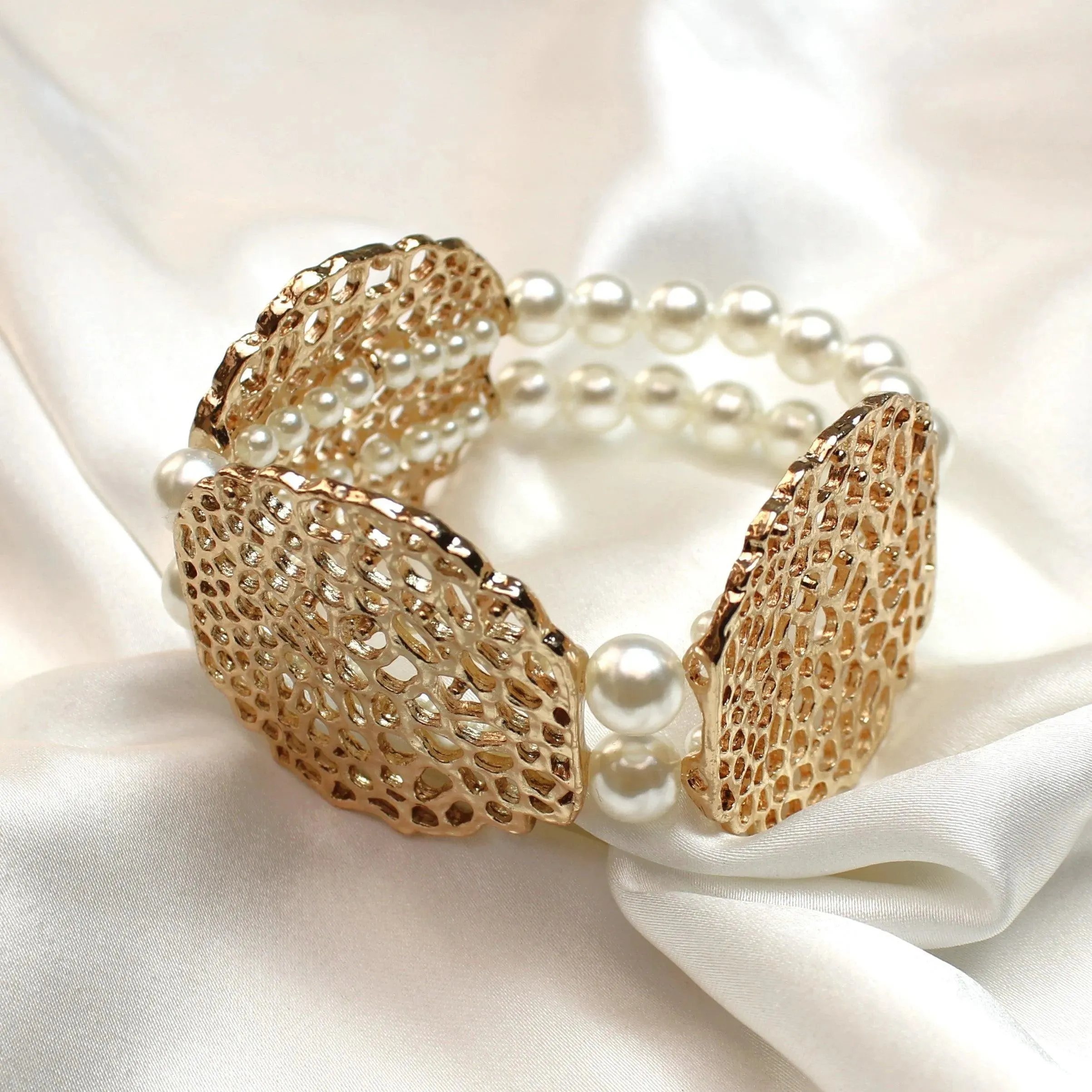 TFC Jaali Pearl Gold Plated Adjustable Bracelet