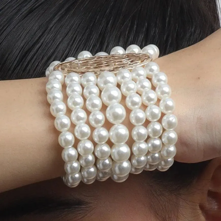 TFC Multi-pearl Gold Plated Stacked Bracelet