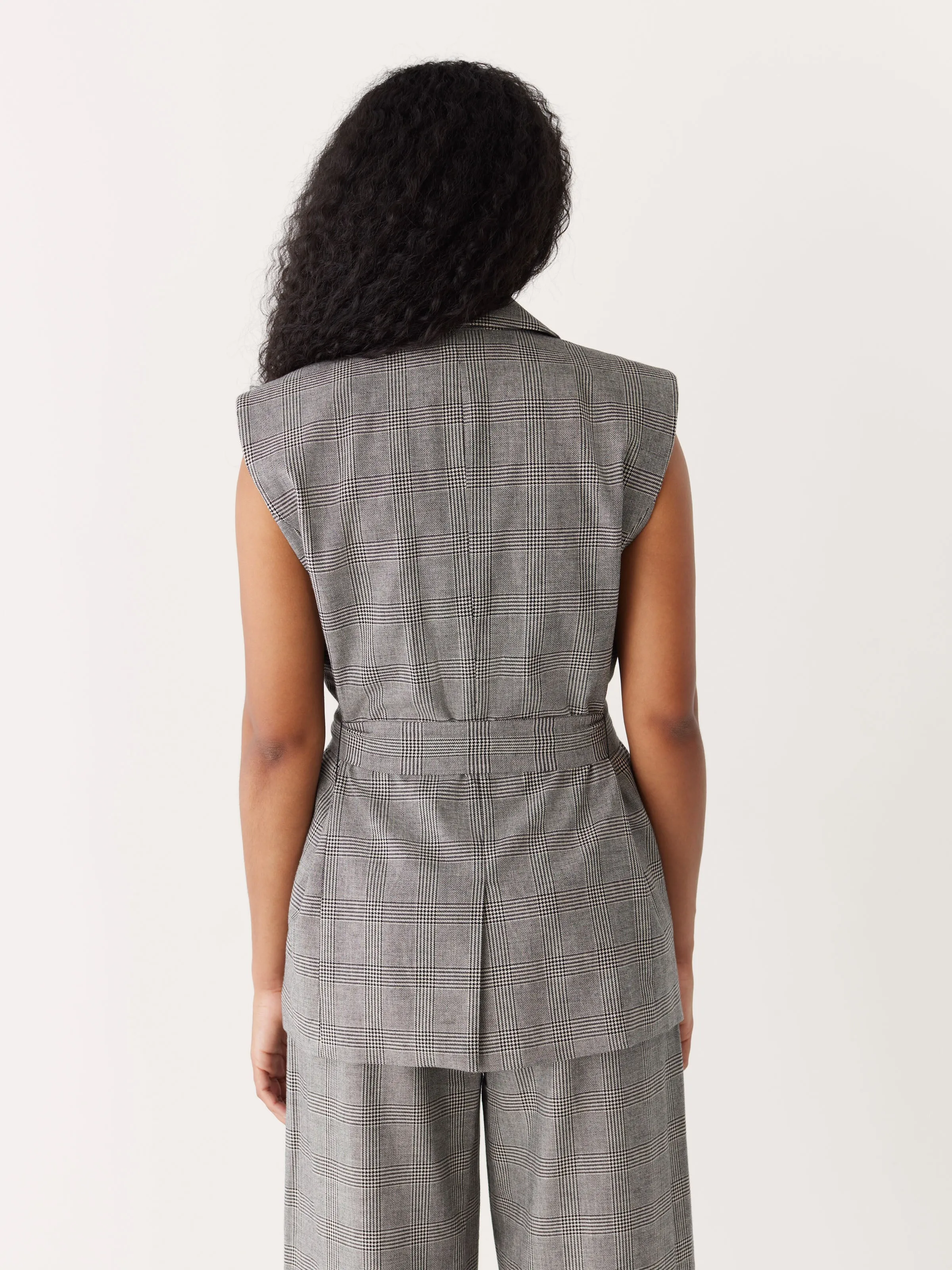 The Glen Plaid Long Vest in Black