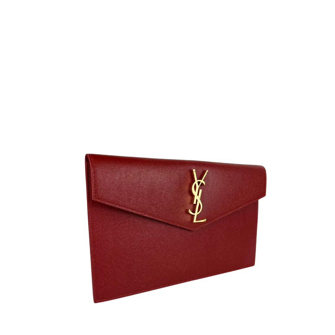 YSL Rouge Opium Uptown Clutch - Elegant Designer Evening Bag with Chic Style